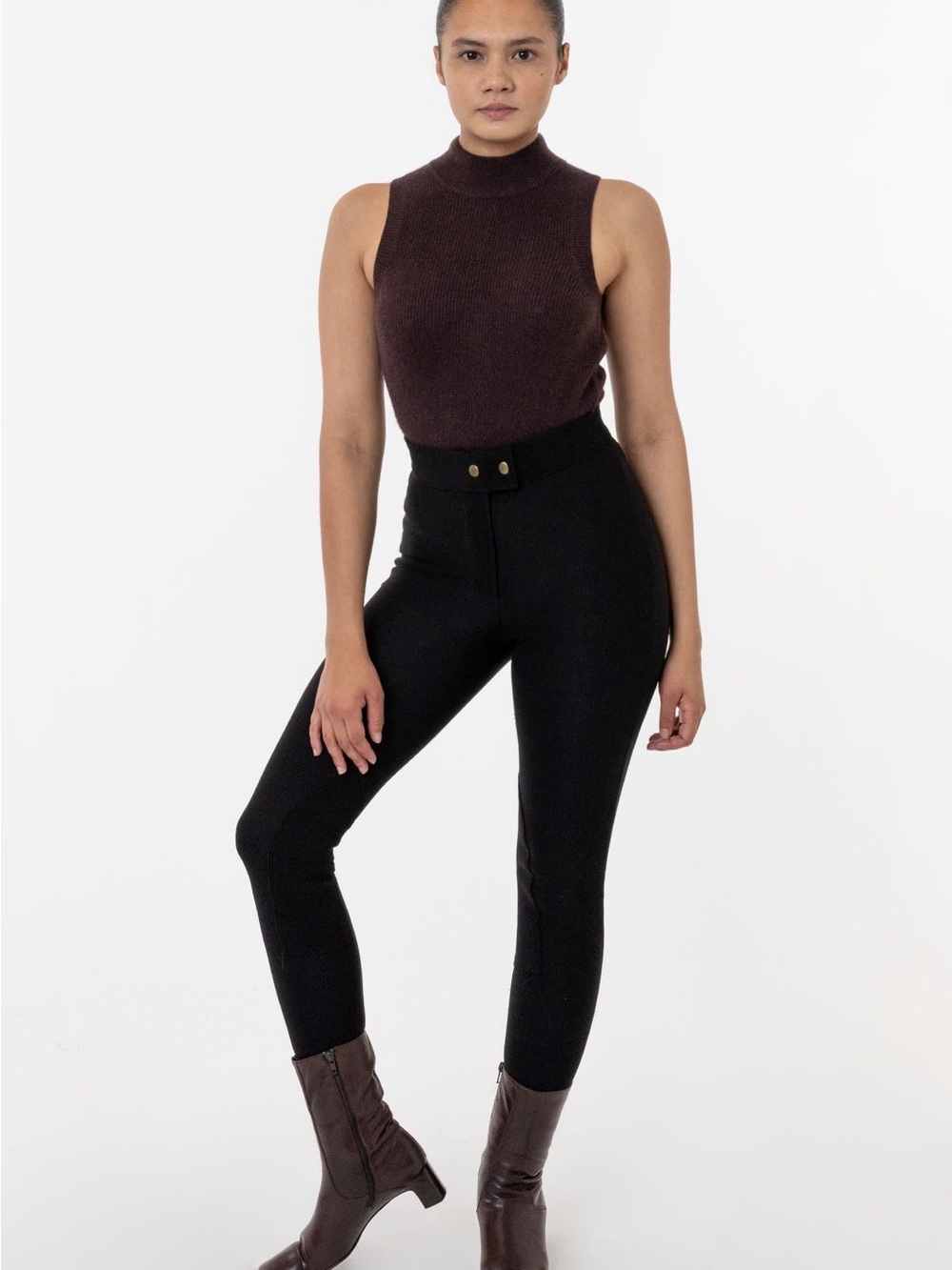 EUC American Apparel Ribbed Riding Pants Black High Waisted Spandex Size Large L